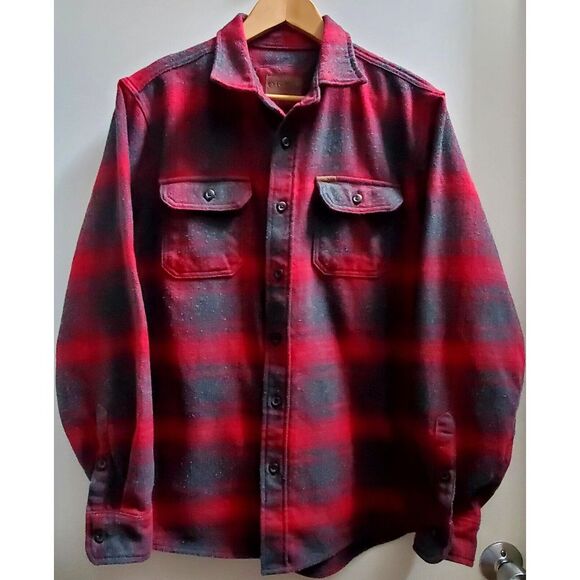 ORVIS Shacket Men's MED Plaid Red/ Grey Flannel  Shirt Side/Front Pockets - Picture 3 of 14
